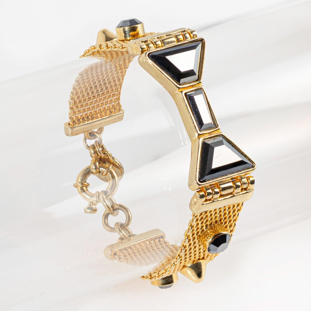 Marc by Marc Jacobs Gold-Tone Studded Mesh Bow Tie Bracelet with Hematite 7.5"